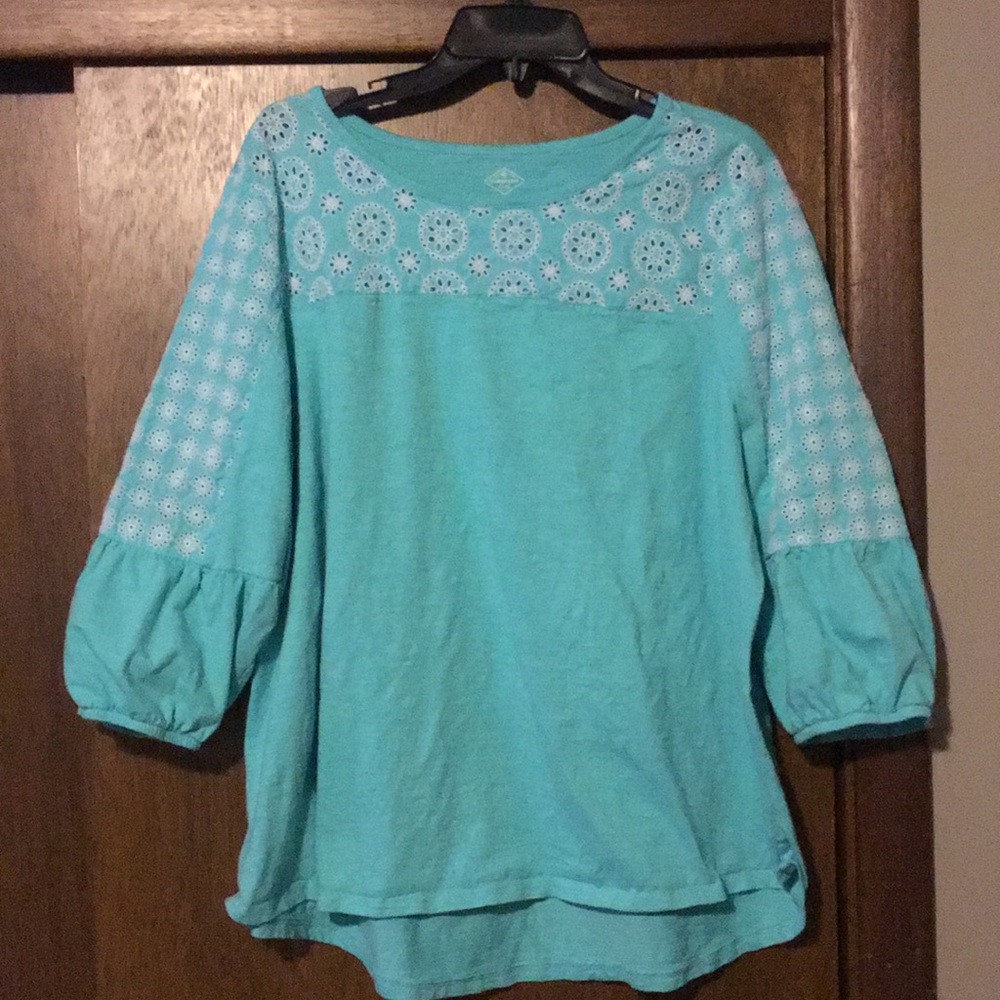 St John’s Bay 1X turquoise top with eyelet detail
